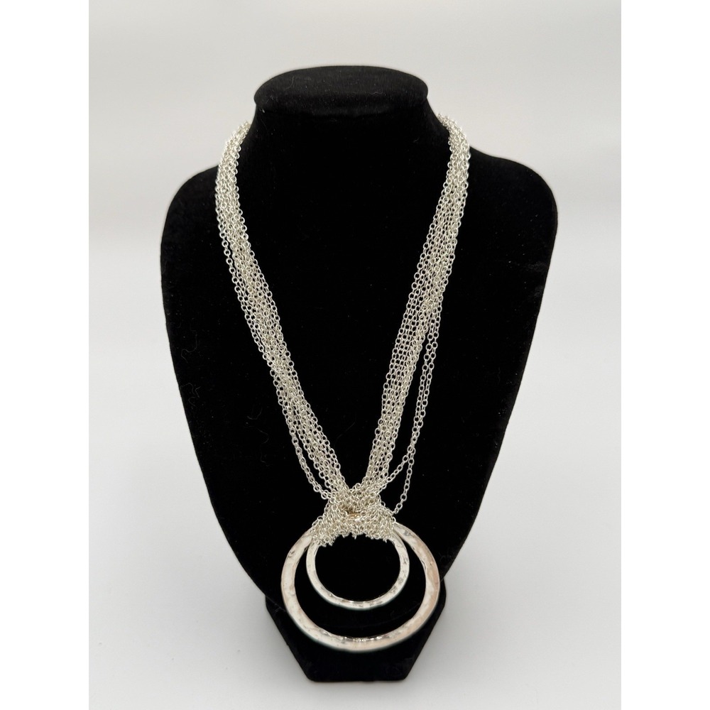 Daisy Fuentes Statement Multi-Strand Silver Tone Round Pendant Necklace Signed - Picture 1 of 3